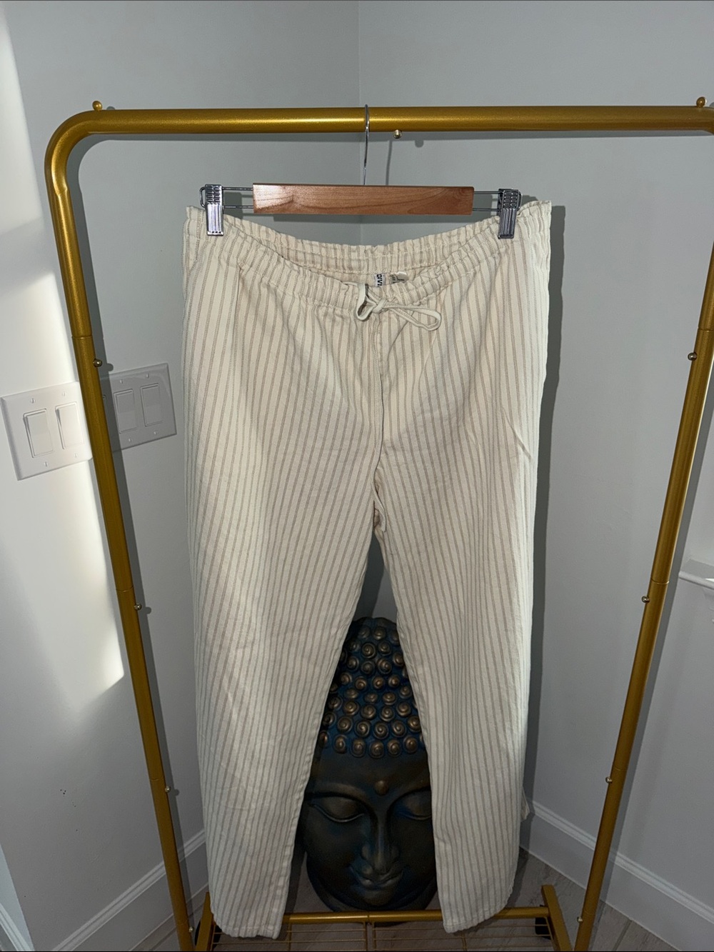 Women’s Cotton Cream Pinstripe Drawstring Pants